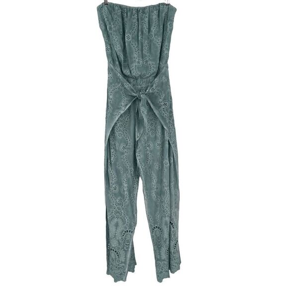 Young‎ Fabulous & Broke Ellis Strapless Eyelet Jumpsuit Surf Blue Women Medium - Picture 2 of 12